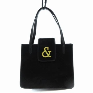 Pinky & Dianne Mini Handbag Pouch Suede Style Quilted Logo Black FT Used 64c39ff - Picture 1 of 8