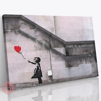BANKSY BALLOON GIRL ALWAYS HOPE GRAFFITI ARTE CALLEJERO LIENZO IMPRESIÓN ENMARCADA Foto 1 de 4