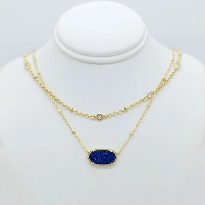 Collar Colgante Kendra Scott Elisa Oro Cristal Multi Hilo en Azul Oscuro Drusy Foto 1 de 4