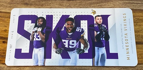 MINNESOTA VIKINGS vs ATLANTA FALCONS 2019 COMMEMORATIVE TICKET SEC107/111 SKOL Cover