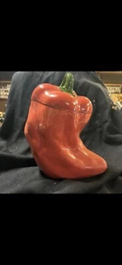 Vintage 13" Tall Large Ceramic Red Chili Pepper Cookie Jar - Picture 1 of 10