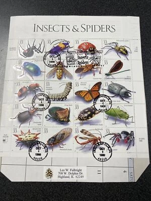 US FDC 3351 Insects & Spiders souvenir page sheet of 20 stamps - Image 1 of 2