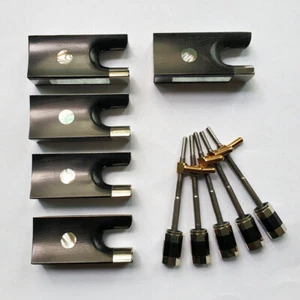 5x 4/4 Violin Frog Button Abalone Inlaid Ebony Nickel Silver Parisan Eye - Picture 1 of 2