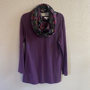 J Jill Sweater Womens Petite Medium PM Purple Tunic Infinity Scarf Set Floral