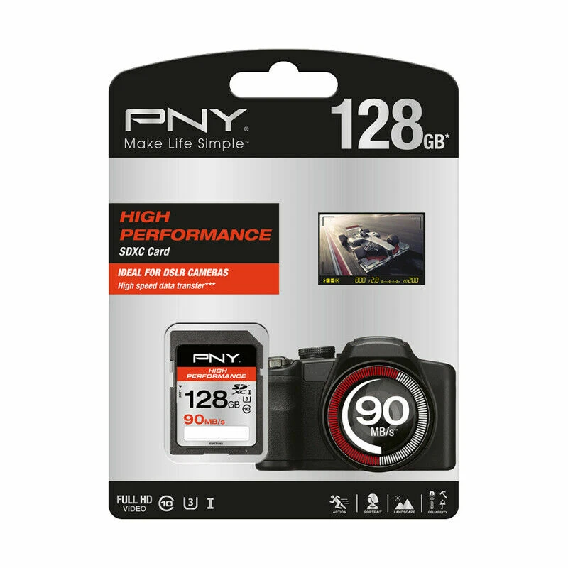 PNY High Performance 128GB SDXC Card Class 10 UHS-1 U3 Flash Memory Card Full HD - Image 1 of 4