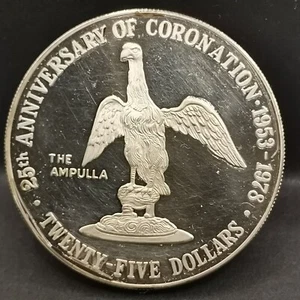 25 DOLLARS BE ARGENT 1978 25 ANS COURONNEMENT ELIZABETH II ILE CAYMAN 5000 Ex. - Picture 1 of 2