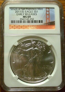 2011 (S) SILVER  MS69 AMERICAN EAGLE - NGC - EARLY RELEASE - Picture 1 of 2