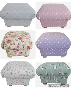 Storage Footstool in Clarke Fabrics Dotty Spot Polka Dots Floral Stars Pink Grey - Picture 1 of 63