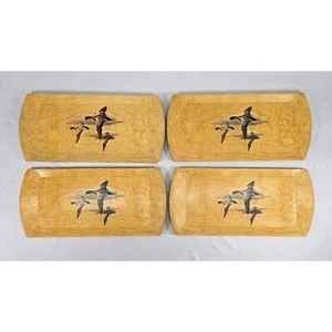 Vintage 1950's Haskelite Hasko Wooden Lap Tray Set Of 4 Ducks Lithograph Design - Picture 1 of 9
