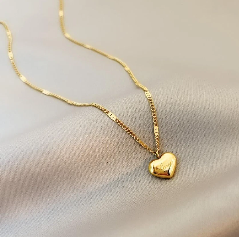 18K Gold Stainless Steel Love Floating Heart Pendant Chain Necklace Gift AG - Image 1 of 4