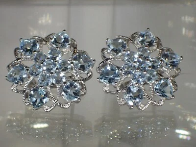 Pendientes enchapados en oro 14k plata .925 topa azul cielo AAA natural #1373 Foto 1 de 3