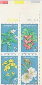 US Endangered Flora 15c Stamp Plate Block of 4 Scott #1783-1786 - Picture 1 of 1