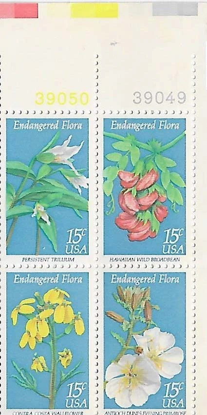 US Endangered Flora 15c Stamp Plate Block of 4 Scott #1783-1786 - Image 1 of 1
