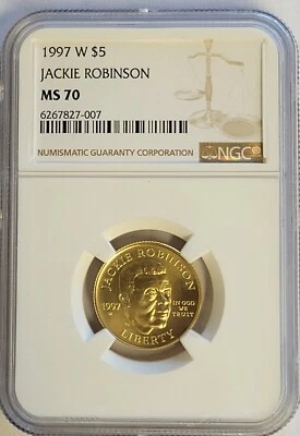  1997-W $5 Jackie Robinson Gold Commemorative NGC MS70 - Image 1 of 3