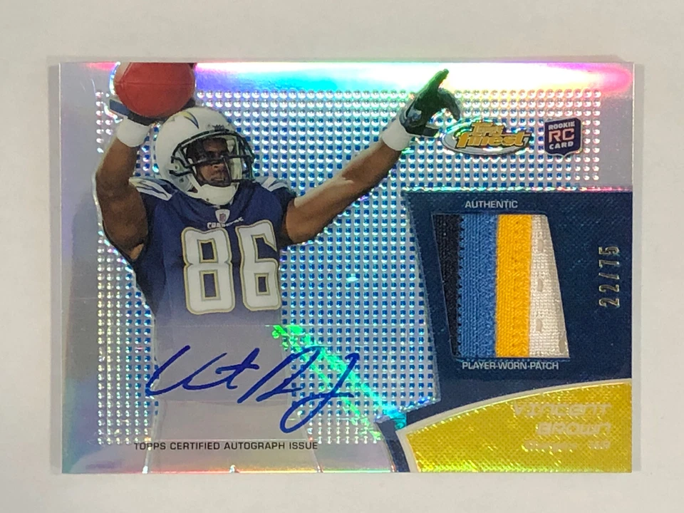 2011 Topps Finest Refractor Vincent Brown #RAP-VB AUTO PATCH Worn RC 22/75 Mint  - Image 1 of 2