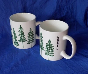 Taza de café navideña Starbucks blanca con árboles de Navidad verdes 12 oz 2015 par x2 - Imagen 1 de 8