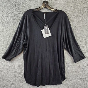 24seven Comfort Apparel Plus Criss-Cross V-Neck Top Women's 1X Black Pulllover - Picture 1 of 13