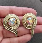 Sarah Coventry Vintage Gold Tone AB Rhinestone Clip Earrings