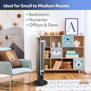 Vertical Oscillating Fan, 3 Silent Speeds, Timer, Remote Control, 36”, Black - Picture 1 of 11