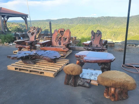 Redwood Burl Root Wood Live Edge  Lodge Suite California Stohans Stokes Massive Cover