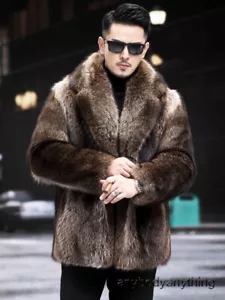 Fox Fur Coat Men's Mink Coat Mid-length Imitation Fur Lapel Short Thickened Warm - Picture 1 of 17