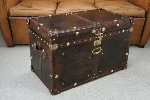 Vintage Leather Brown Finest Trunk Classic With Key Leather Box Active Trunk Cover