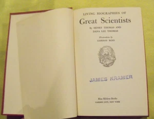 Living Biographies of Great Scientists by Henry Thomas 1946 VINTAGE BOOK - Picture 1 of 9