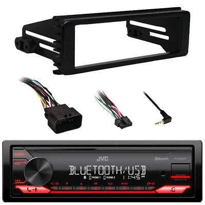 JVC KD-X280BT 1 DIN Bluetooth USB Stereo Receiver, Harley Stereo Install Kit - Image 1 of 4