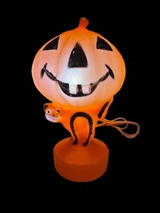 VTG 14”Light Up Blow Mold Halloween Pumpkin Black Cat Jack O Lantern Scary Witch - Picture 1 of 14