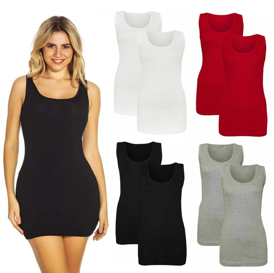 2X Women's Fitted Ribbed Vest Ladies Tank Tops Cotton Stretchy Vest Sizes 14-28 — 第 1/1 张图片