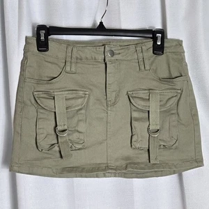 Rue 21 Y2K Green Khaki Cargo Micro Mini Skirt Medium Pockets with straps stretch - Picture 1 of 8