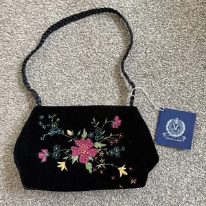 NWT Vintage Y2K Medallion by Wathne Black Velvet Floral Embroidered Beaded Purse - Picture 1 of 11