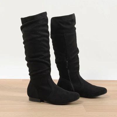 Mujeres Botas planas de tacón bajo hasta la rodilla Forro de piel sintética Botines con cremallera lateral Foto 1 de 2