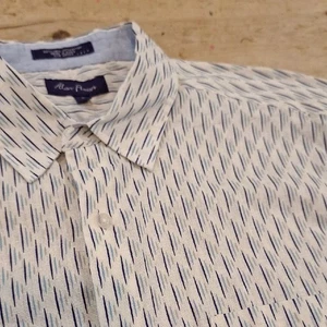 Alan Flusser Leinenmischung blau weiß Freizeit Button Down Kurzarm Hemd Gr. Lg - Bild 1 von 9