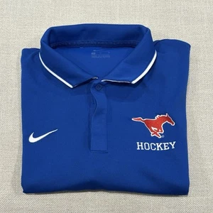 Nike SMU Mustangs Hockey Team/Player Issue Polo Shirt Sewn Logo Size Medium M - Picture 1 of 9