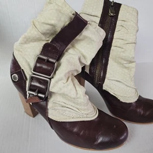 Vtg LONDON UNDERGROUND Brown Leather Boot Stacked Heel Boot Goth Steampunk Y2K 6 - Picture 1 of 22