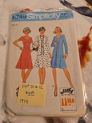 Vintage 70's Simplicity 6749 Women Sz 12 Dress Cardigan Sewing Pattern CC - Image 1 of 2