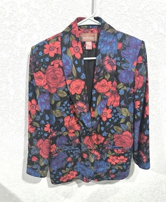 WORTHINGTON Vintage Floral Blazer Jacket USA Made BEAUTIFUL Sz 2 petite Red/Blue - Image 1 of 4