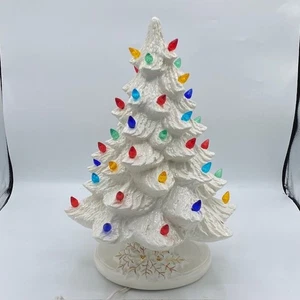 Vintage Keramik Weihnachtsbaum weiß 13" musikalisch stille Nacht leuchtet - Bild 1 von 5