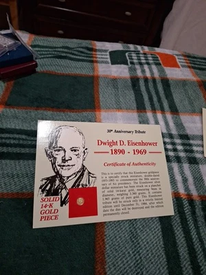 Dwight D Eisenhower 30th Anniversary 14k Gold One Dollar Miniature Coin (1) - Image 1 of 4