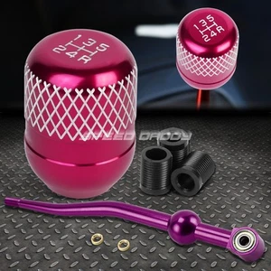 PURPLE ALUMINUM DUAL BEND SHORT SHIFTER+PINK 5-SPEED NETTED KNOB FOR EK/EJ/EG/DC - Picture 1 of 9