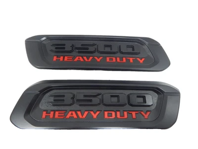 New OEM 2019-2024 RAM 3500 Heavy Duty Left & Right Side Hood Emblems Black Red - Image 1 of 4