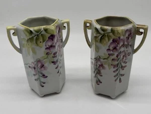 Vintage Pair of Nippon Vases – Hand-Painted Floral Design – Japan Marked - Picture 1 of 6