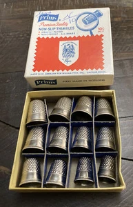 Vtg Prims Premium Quality NonSlip Thimbles Heavily Plated Rustproof Assorted 12 - Foto 1 di 11
