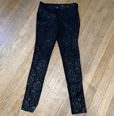 HUE Black Leggings With Black/gold Metalic Floral Pattern Small - Image 1 of 4