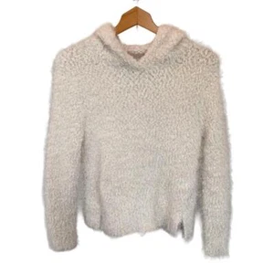 Girls Large Chelsea & Violet Long Sleeve Hooded Ivory Fuzzy Sweater - Picture 1 of 3