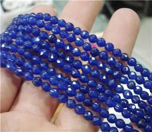 "Piedras preciosas facetadas de zafiro azul cuentas sueltas redondas de 15"" de 4 mm" - Imagen 1 de 5
