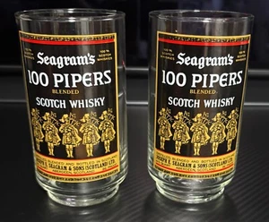 Vintage Set of 2 Seagram's Glasses 100 Pipers Blended Scotch Whiskey - Picture 1 of 3