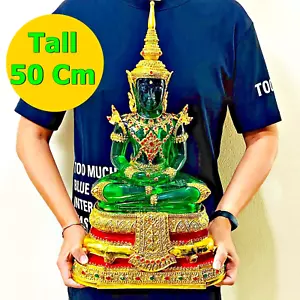 Große Meditation Smaragd Buddha Glück grün gold Rüstung 50 cm Statue Amulett #17148 - Bild 1 von 14