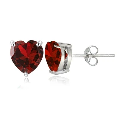 Sterling Silver Created Ruby 7mm Heart Stud Earrings - Image 1 of 3